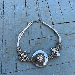 Chunky Statement Belt Silver Tone Massive Medallion Boho Cord